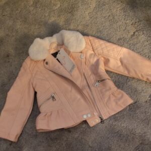 Urban Republic Light Pink Jacket with White Faux Fur Collar Toddler 3T